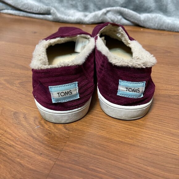 TOMS Womens Alpargata Burgundy Red Faux Fur Lined Corduroy Flat Loafer Slip On 9 - Picture 5 of 9